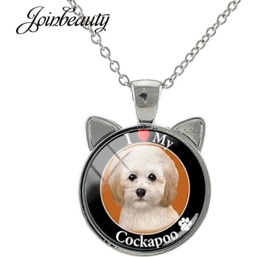 JOINBEAUTY Fashion Metal Dog Paintings Necklace Handmade Glass Dome Ear Pendent Necklace For Dog lovers Jewelry NS353