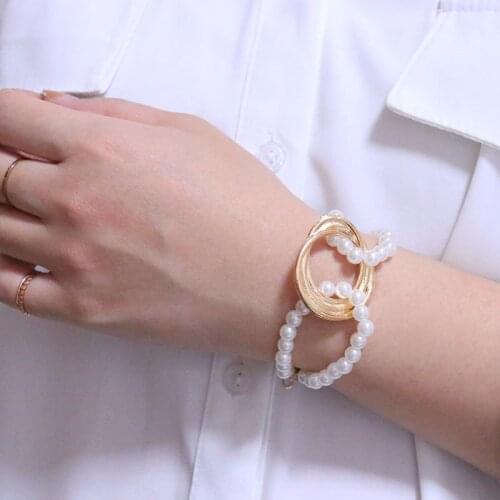 Fashion Chain Bracelets & Bangles For Women Girls Vintage Pearl Bracelrt Circle Pendant Chain Link Fashion Jewelry Accessories