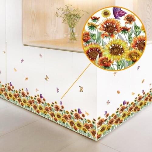 Watercolor Flowers Wall Stickers Home Decor Living Room Skirting Line Wall Decals Warm Bedroom Wall Decoration Kitchen Stickers