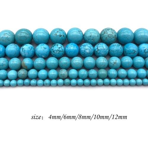 Natural Stone Blue Loose BeadsRound HowliteTurquoise DIY Beads for Women Jewelry Making Bracelets Necklaces J145