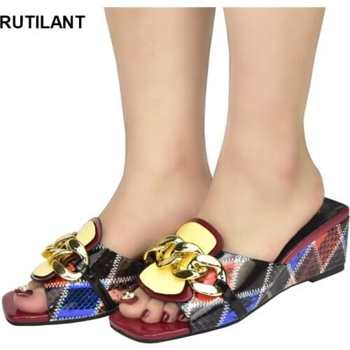 Latest Elegant African Party Pumps Chain Decorative Trend Womens Slippers Outdoor mixed colors Wedding wedges shoes for women