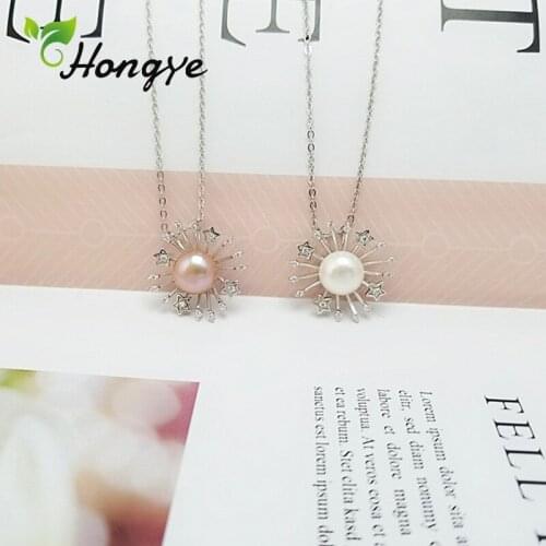 Hongye New Arrival Real Pearl Necklace Zircon Star 925 Sterling Silver Neck Elegant Party Chain Statement Collar Jewelry Pendant