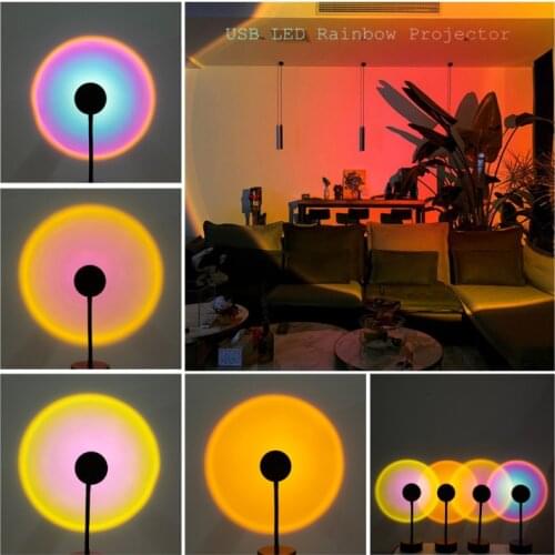 New USB LED Rainbow Projector Dusk Night Light 360° Photography Lamp For Bedroom Bar Coffee Store Wall Decoration Lighting