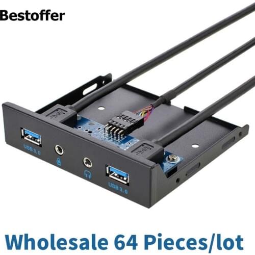 Wholesale 64 Pieces/lot 3.5" 20Pin to 2 USB 3.0 Port HUB + HD Audio PC Floppy Expansion Front Panel Express Fast Shipping
