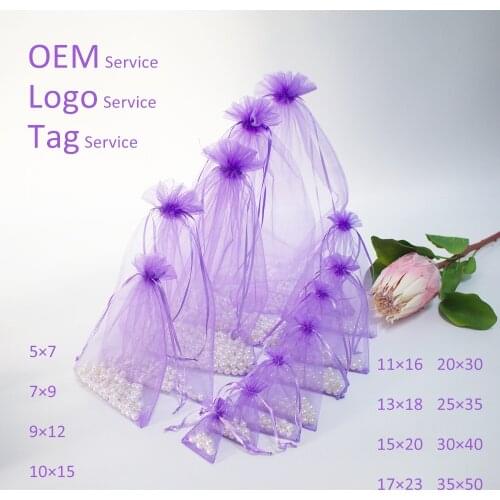 20X30 25X35 30X40 35X50 Gift Bag Organza Bag For Jewelry Drawstring Organza Pouch 50Pcs/Lot Can Customized Logo