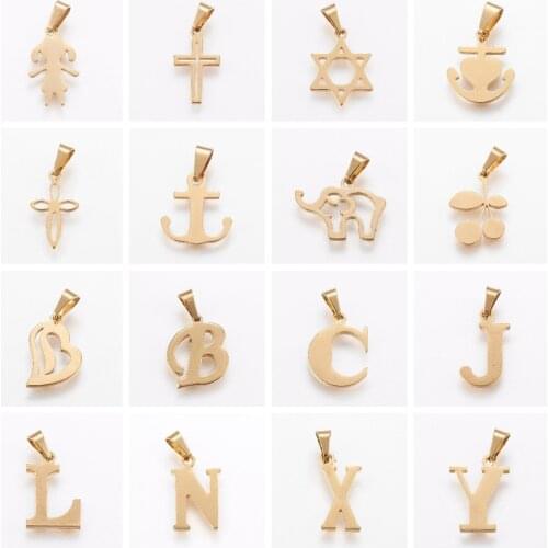 10Pcs Stainless Steel Star of Cross David Elephant Dog Animals Letter Pendant Charms Gold Plated For Necklace DIY Jewelry Making