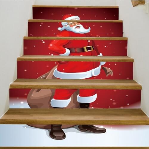 6pcs/13pcs Xmas DIY Self-adhesive Removable Vinyl Wall Decals Mural Stairway Decor Living Room Bedroom Wallpaper Christmas Gifts