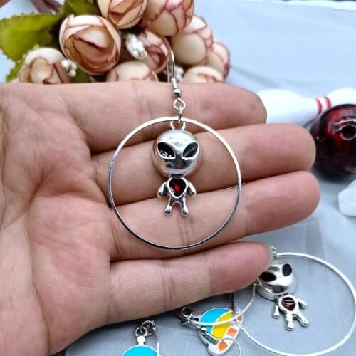 Creative Space Explorer Black Oil Drop Alien Pendant Earrings Cute Colorful Oil Drop UFO Pendant Earrings Personalized Jewelry