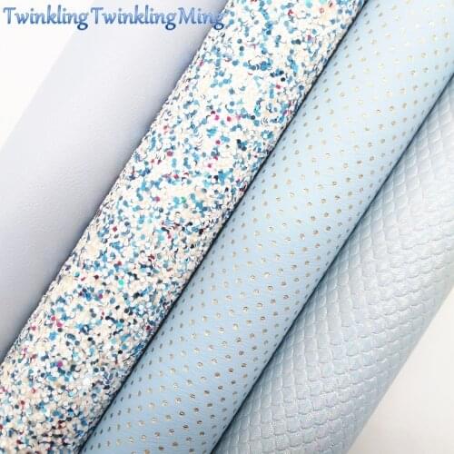 BLUE Glitter Fabric, Mermaid Dots Faux Leather Fabric, Synthetic Leather Fabric Sheets For Bow A4 8"x11" Twinkling Ming XM354