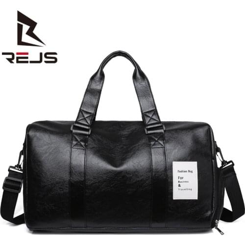 REJS LANGT Pu Leather Travel Bag for Male Large Capacity Mens Shoulder Bag Fit Independent Shoe Warehouse Fashion Gym Bags