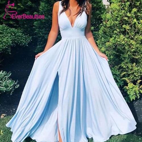 Evening Dress 2020 Elegant Chiffon Dress Vestido V Neck Simple Prom Party Vestidos De Festa Sleeveless Vestido De Festa