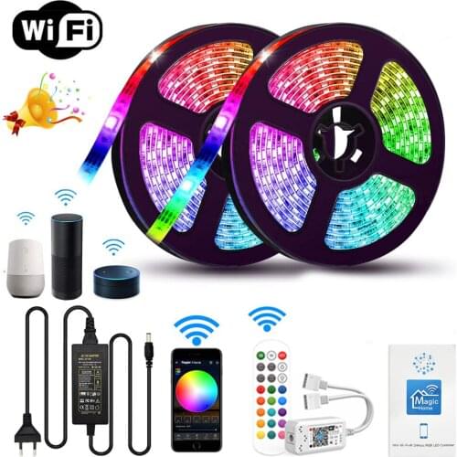 5m 10m WiFi LED Strip Light RGB rgbw rgb+ww Waterproof SMD 5050 DC12V String Diode Flexible Ribbon WiFi Contoller Adapter plug