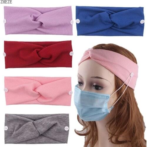 2021 Novelty Bullet Fabric Women Button Hanging Headband Protect Your Ears Girls Cross Knotted DIY Hair Accessories Head wear