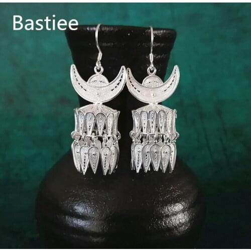Bastiee 999 Sterling Silver Earrings For Women Hmong Horn Hat Tassels Earings Dangle Ethinc Handmade Luxury Jewelry Unique Gifts