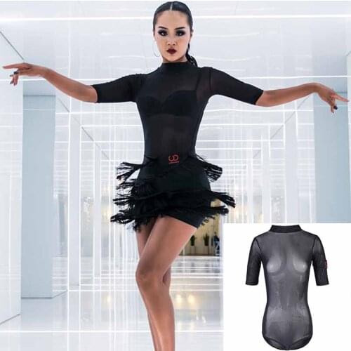 Latin Dance Top Women Black Leotard Ladies Performance Dancing Wear Ballroom Rumba Tango Bodysuit Tops Female Gym Suit PY266