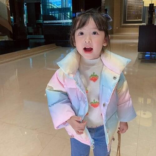 Winter Toddler Girls Down Jackets New Arrival Baby Korean Fashion Rainbow Thicken Cotton Coats 3-8 Years Girl Kids Warm Outwear