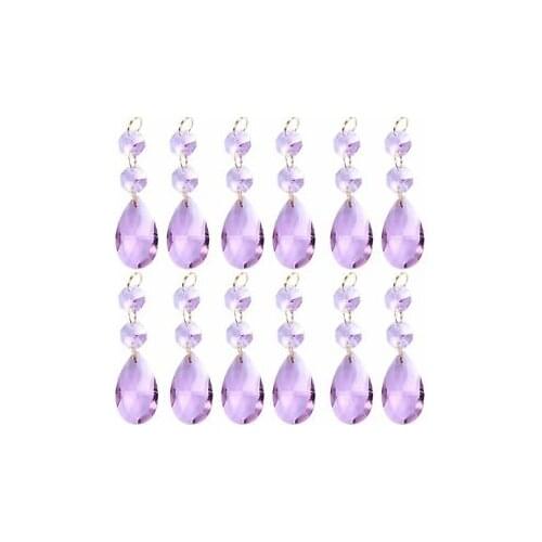 Camal 12pcs/lot Purple 38mm Teardrop Crystal Pendant Prisms Octagonal Beads Curtain Garland Ornament Party Wedding Home Decor