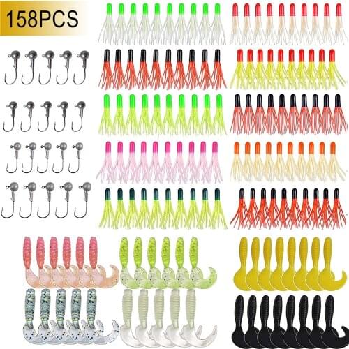158PCS/110PCS/48PCS Soft Trout Fishing Lures Kit Bass lure with Jig Head Hooks Artificial Worms Soft Plastic Bait rigs tackle
