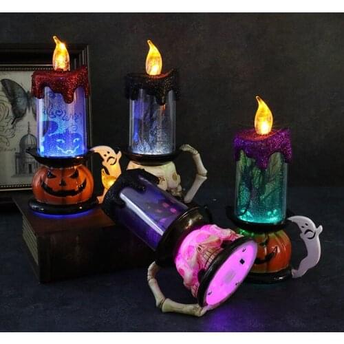 2021 Halloween Candle Light LED Candle Holder Desktop Decoration Pumpkin Ghost Pattern Electronic Light Halloween Party
