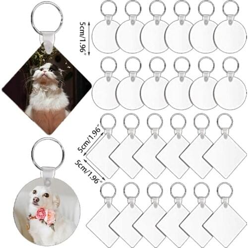 24pcs Sublimation Keychain Blanks Heat Transfer Keyrings MDF Board Round Square Shape Ornaments Valentines Day Gift GXMA