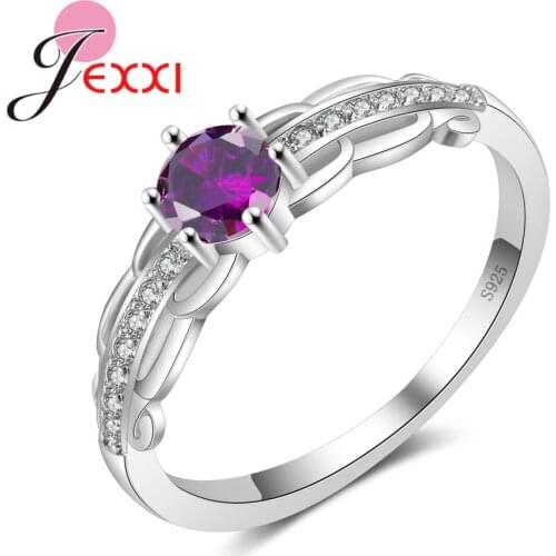 925 Sterling Silver Small Hollow Colored Cubic Zirconia Intellectual Generous Ladies Festival Ornament Ring Friend Gift