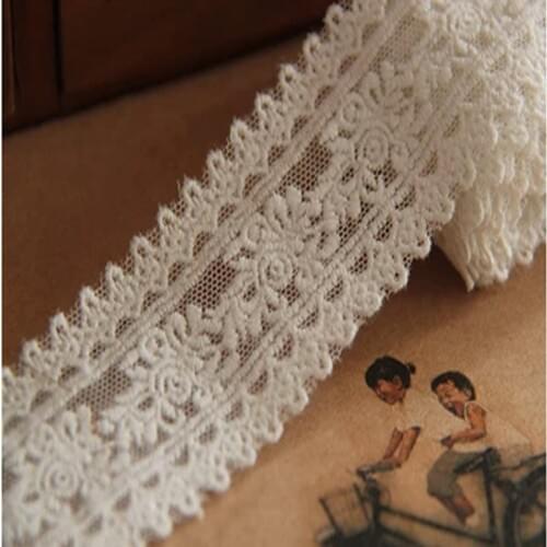 Alipress 5Yards/lot White Embroidered Net Lace Fabric Trim 40MM Cotton Lace Ribbon For Sewing Garment 5-068
