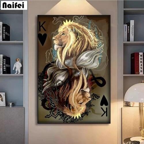 5D DIY Diamond Painting Poker Full Square/Round Drill Embroidery Abstract Animal Lion Cross Stitch Mosaic Rhinestone Home Decor