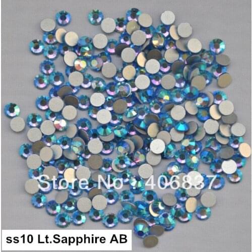 Free Shipping! 1440pcs/Lot, ss10 (2.7-2.9mm) Light Sapphire AB Flat Back Nail Art Glue On Non Hotfix Rhinestones