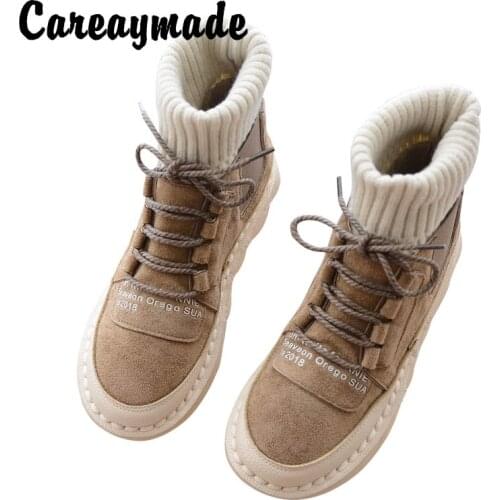 Careaymade-Korean version of womens boots, sewing soft soles, comfortable casual boots,the retro art mori girl Flats boots