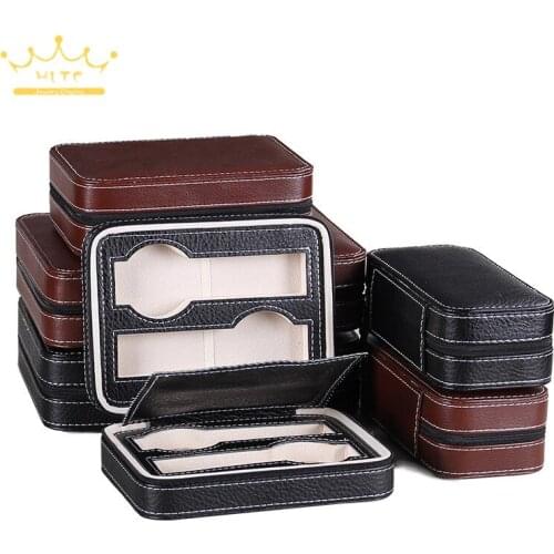 Watch Display Case Storage Holder Exquisite Zipper Bag Portable Watch Organizer PU Leather 2/4/8 Slot Box 2 Colors 3 Kinds