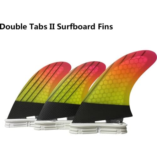 Double Tabs 2 surfboard fins Honeycomb fiberglass surf fins Tri-fin set size M/L Szie Blue/Yellow Gradient color