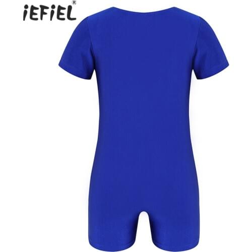 Unisex Boys Girls Short Sleeves Gymnastics Leotard Bodysuit Dancewear Solid Color Slim Fit Stretchy Kids Ballet Dance Jumpsuit