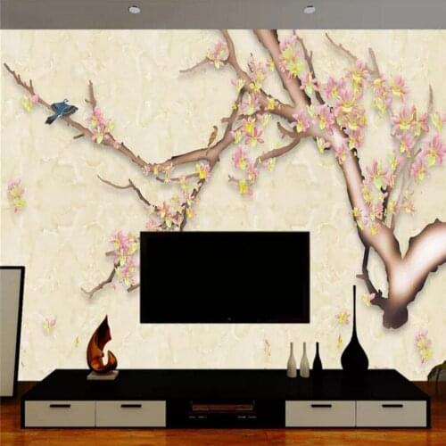 Custom wallpaper hand-painted flowers and birds background wall decoration painting wall cloth high quality silk cloth