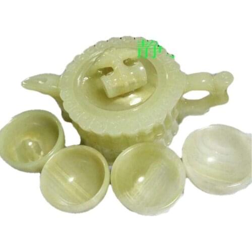 China handmade jade carving natural stone jade teapot and tea cup A set