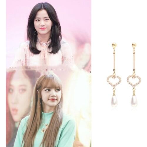Kpop Korean Celebrity 1Pair new korean Charm Pearl Tassel Crystal Love Heart Earrings Women Fashion Drop Earring Luxury Jewelry