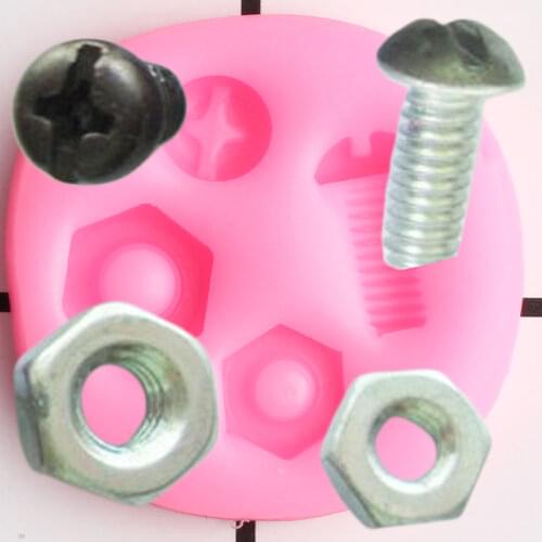 Hardware Screw Nuts Silicone Molds DIY Cupcake Topper Fondant Cake Decorating Tools Candy Polymer Clay Chocolate Gumpaste Mould