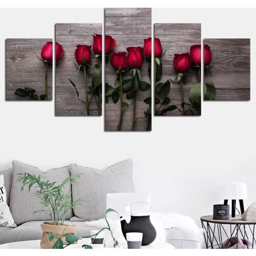 Home Decor Modular Picture 5 Panel Beautiful Rose Flower HD Print Canvas Painting Wall Art Poster For Living Room FA497