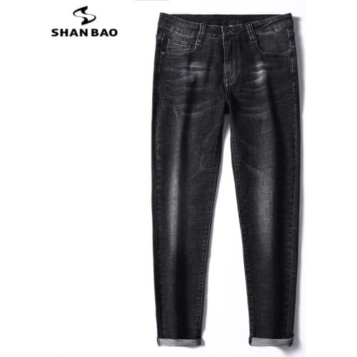 2021 new high quality black gray fitted slim cotton stretch mens jeans 2021 spring brand classic embroidery fashion trousers