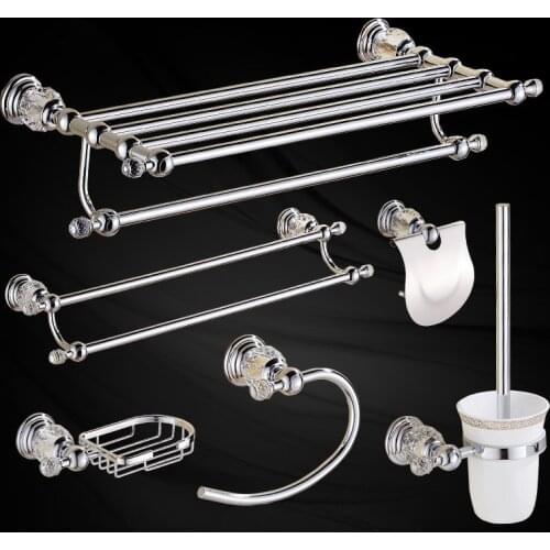 Bathroom Hardware Set Brass Towel Rack Paper Holder Towel Bar Corner Shelf Toilet Brush holder Chrome Bathroom Accessories Set