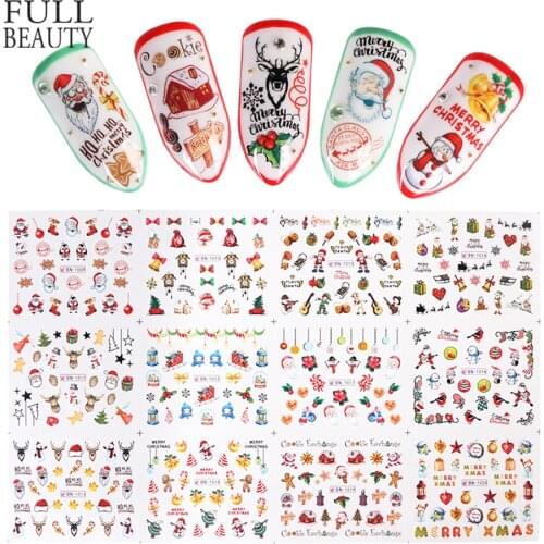 12pcs Colorful Winter Christmas Slider Nail Decals Nail Art Sticker DIY Water Tattoo Manicure Wraps Foil Accessory CHBN1009-1020
