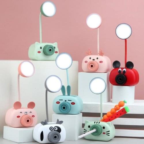 Cartoon Mini Table Lamp With Pencil Sharpener Pen Holder USB Charger LED Light Child Student Eye Protection Lamp