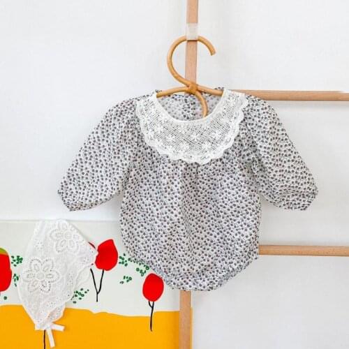 2021 New Baby Girl Floral Bodysuit Autumn Long Sleeve Baby Clothing For Girls Puff Sleeve Jumpsuit Cotton Princess Clothes