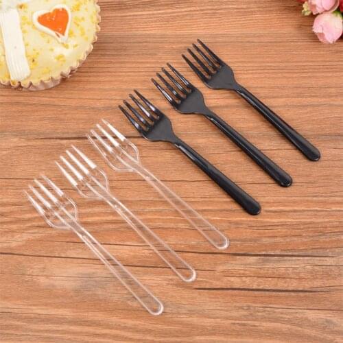100PCS 4-tooth Disposable Transparent Plastic Cake Fork for Dessert Disposable Fork