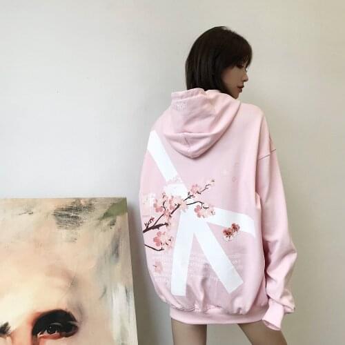Autumnwinter 2018 couples hoodies flower anti-war pullovers sakura men and women long-sleeved baggy hip-hop hoodies