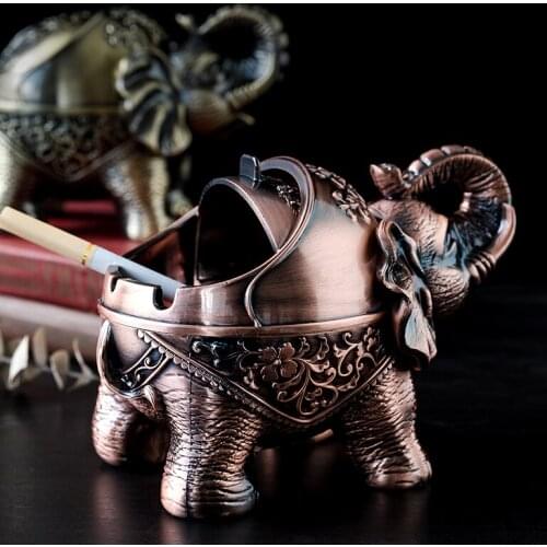 Ins Retro Creative Ashtray Elephant Shaped Metal Seal Ashtray With Lid Anti-fall Windproof Personality Home Decor Ornaments Gift