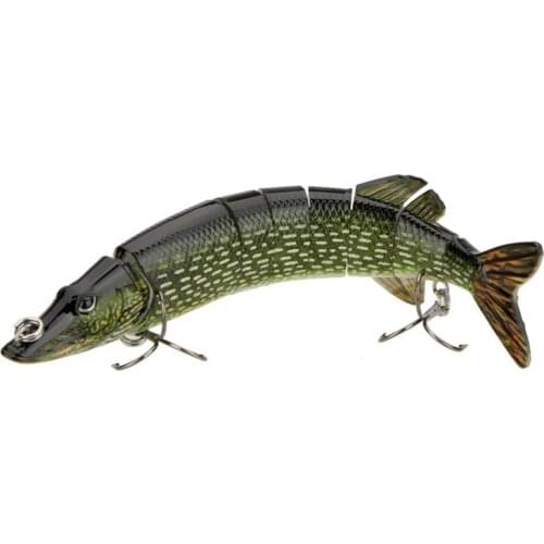 20cm 40g Lifelike Multi-jointed 8-segement Pike Muskie Fishing Lure Swimbait Crankbait Hard Bait Fish Hook Tackle ArmyGreen