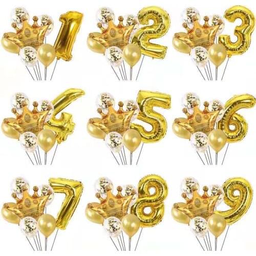 Crown Globos 32inch 0-9 Number Aluminum Foil Balloons Gold Digit Figure Balloon Child Adult Birthday Wedding Deco Party Supplies
