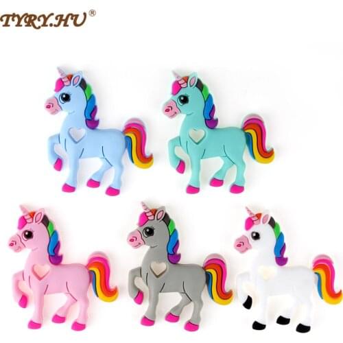 TYRY.HU Unicorn Silicone Teether baby Teething Toy beads DIY chew Necklace Nursing Tool Pendant Food Grade Silicone BPA Free