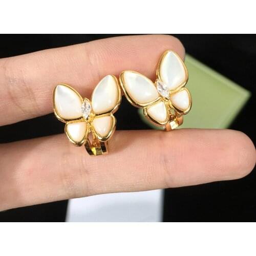 Cute Ear Needle Clip Earring Fashion Micro Mosaic Top CZ White Natural Shell Butterfly Earrings For Women Luxury Jewelry