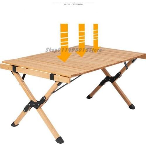 Folding Table Outdoor Solid Wood Egg Roll Table Portable Car Camping Barbecue Self Driving Picnic Table